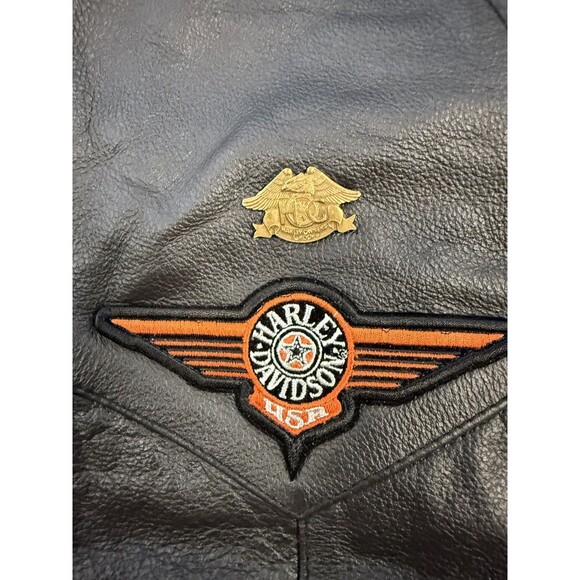VINTAGE FMC MOTORCYCLE LEATHER VEST SZ 3XL (54) HARLEY DAVIDSON PATCHES, PINS - Picture 6 of 16